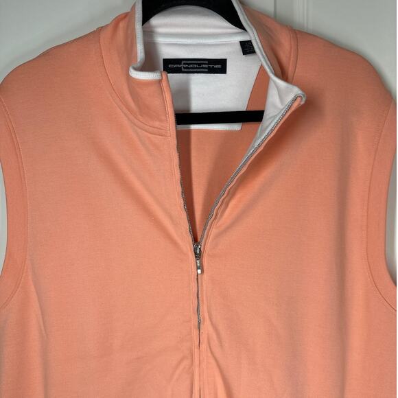 Carnoustie Golf Vest Men's Peach Orange Full 2-Way Zip Sleeveless Collared Sz L - Picture 2 of 8